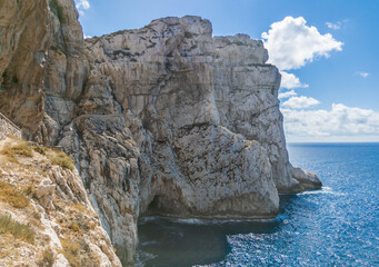 Fototapeta na wymiar Alghero (Sardegna, Italy) - The Neptune's Grotto ('Grotte di Nettuno' in italian) is a stalactite cave near Alghero city on the island of Sardinia. Famous for the rock staircase of 654 steps.