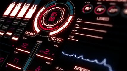 Futuristic interface/Digital perspective screen/Ultra detailed abstract digital background. Blinking and switching indicators and statuses. Work of command center,processing big data, deep learning - Powered by Adobe