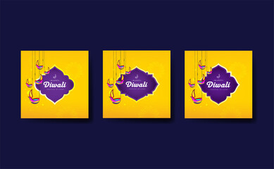 Happy Diwali Social Media Greeting Background Template Set Design Vector Illustration