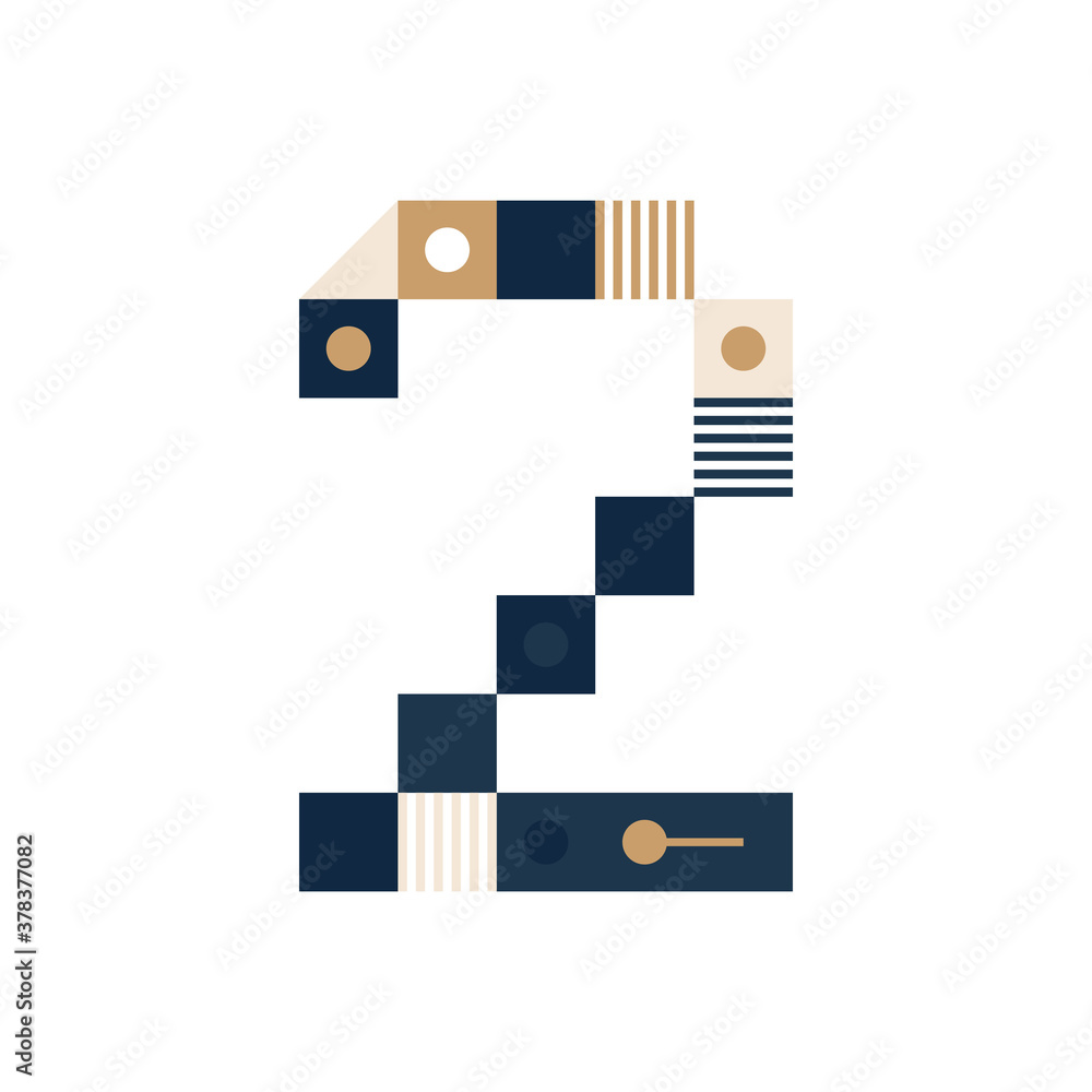 Fototapete vector pixel art number two. colorful number 2 consist of modules from strips, squares and dots on w