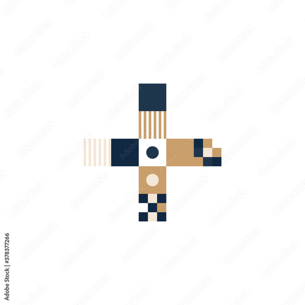 Fototapete vector pixel art plus mark. colorful symbol consist of modules from strips, squares and dots on whit