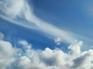 photo of a beautiful blue sky with clouds in windy weather