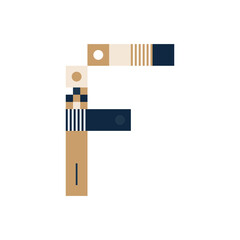 Vector Pixel Art Letter F. Colorful Letter Consist of Modules from Strips, squares and dots on white background. Geometric Alphabet for Posters like electronic scoreboard.