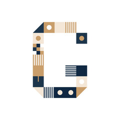 Vector Pixel Art Letter G. Colorful Letter Consist of Modules from Strips, squares and dots on white background. Geometric Alphabet for Posters like electronic scoreboard.