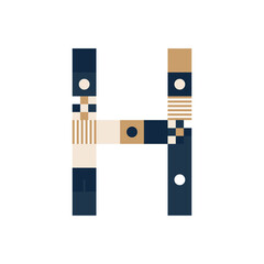 Vector Pixel Art Letter H. Colorful Letter Consist of Modules from Strips, squares and dots on white background. Geometric Alphabet for Posters like electronic scoreboard.