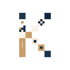 Vector Pixel Art Letter K. Colorful Letter Consist of Modules from Strips, squares and dots on white background. Geometric Alphabet for Posters like electronic scoreboard.