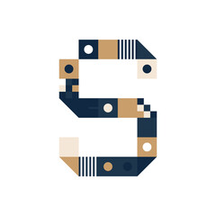 Vector Pixel Art Letter S. Colorful Letter Consist of Modules from Strips, squares and dots on white background. Geometric Alphabet for Posters like electronic scoreboard.