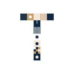 Vector Pixel Art Letter T. Colorful Letter Consist of Modules from Strips, squares and dots on white background. Geometric Alphabet for Posters like electronic scoreboard.