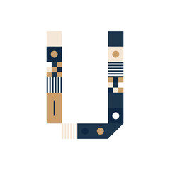 Vector Pixel Art Letter U. Colorful Letter Consist of Modules from Strips, squares and dots on white background. Geometric Alphabet for Posters like electronic scoreboard.
