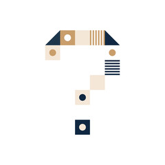 Vector Pixel Art question mark. Colorful symbol Consist of Modules from Strips, squares and dots on white background. Geometric Alphabet for Posters like electronic scoreboard.