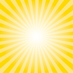Sunburst background. Golden yellow radiate sun beam burst effect. Sunbeam light flash boom. Sunrise glow burst. Solar radiance glare, retro design illustration