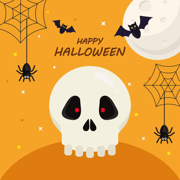 happy halloween with skull cartoon design, holiday and scary theme Vector illustration