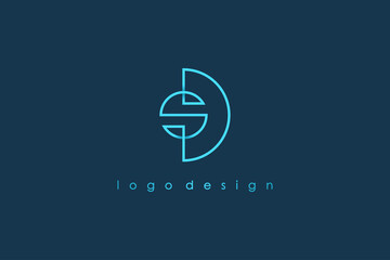 Abstract Initial Letter S and D Linked Logo. Blue Shape Circular Line Infinity Style isolated on Blue Background. Usable for Business and Technology Logos. Flat Vector Logo Design Template Element.