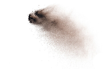 Brown powder explosion isolated on white background.