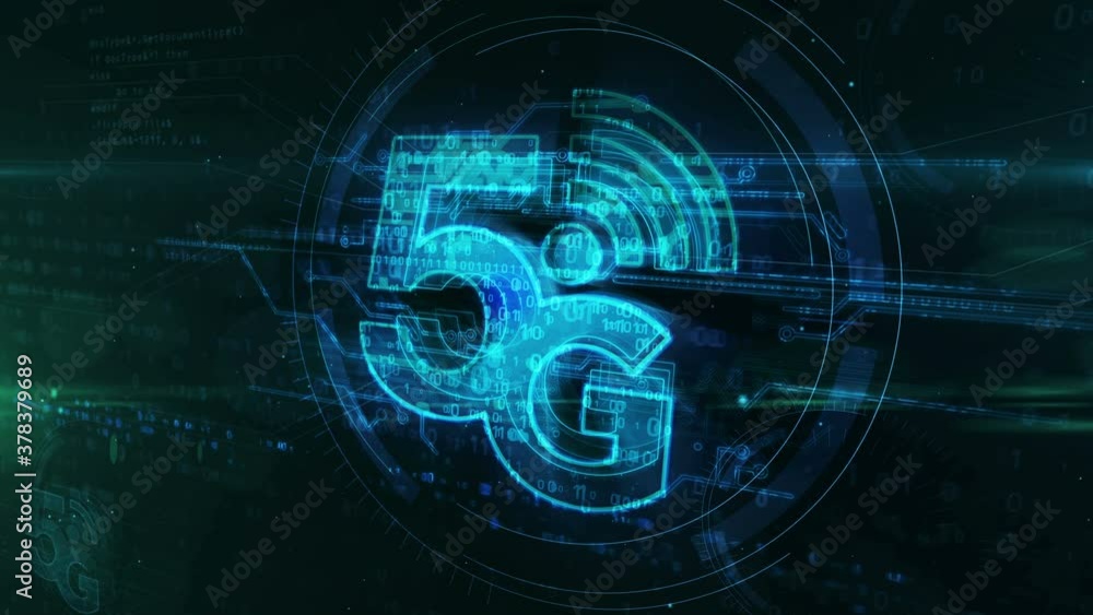 Wall mural 5g mobile telecommunication, communication technology, wireless internet and speed phone network loo
