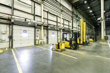 front loaders inside the warehouse