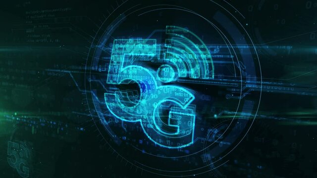 5g mobile telecommunication, communication technology, wireless internet and speed phone network loop concept. Futuristic abstract 3d rendering animation.