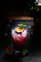 Cocktail with passion fruit and mint 