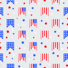 Obraz premium This is a seamless pattern of the flag USA on a gray background. Could be used for flyers, postcards, banners, gift paper, holiday, etc.