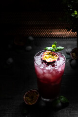 Cocktail with passion fruit and mint 