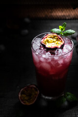 Cocktail with passion fruit and mint 