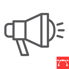 Bullhorn line icon, loudspeaker and megaphone, spread of information sign vector graphics, editable stroke linear icon, eps 10.