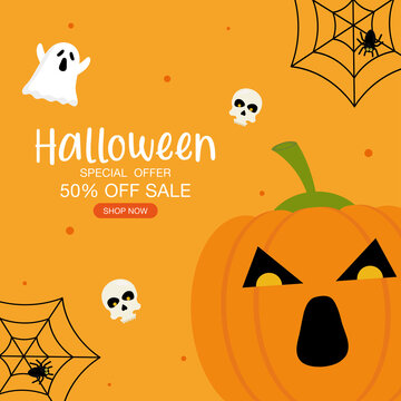 halloween special offer sale with pumpkin cartoon design, shop now and ecommerce theme Vector illustration
