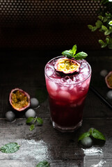 Cocktail with passion fruit and mint 