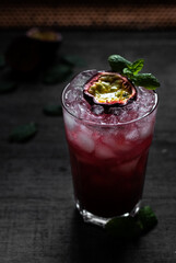 Cocktail with passion fruit and mint 