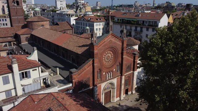 Europe, Italy , Milan - drone aerial view of San Marco church basilica in Brera district , Via Solferino in downtown of the city