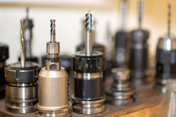 Close-up scene of the solid  end-mill tools for CNC milling machine .The  cutting  tool for machining center.