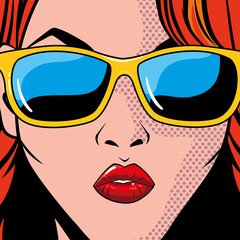 Fototapeta na wymiar portrait of woman with sunglasses, pop art style