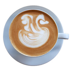 cup of hot coffee latte art foam  isolated on white background