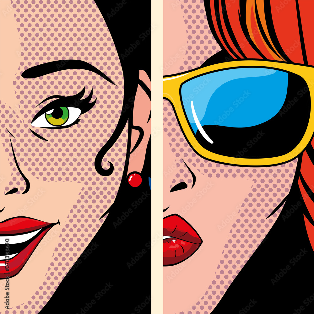 Poster portraits of cute women, pop art style