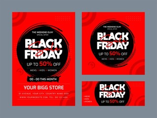 Set of black Friday sale creative flyer template. Use for poster, newsletter, shopping, promotion, advertising. 
