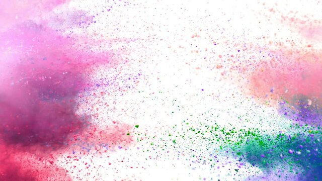 Super slow motion of coloured powder collision isolated on white background. Filmed on high speed cinema camera, 1000fps.