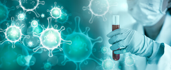 Medicine doctor research, analysis and covid-19 testing in laboratory. Medical science and biotechnology concept