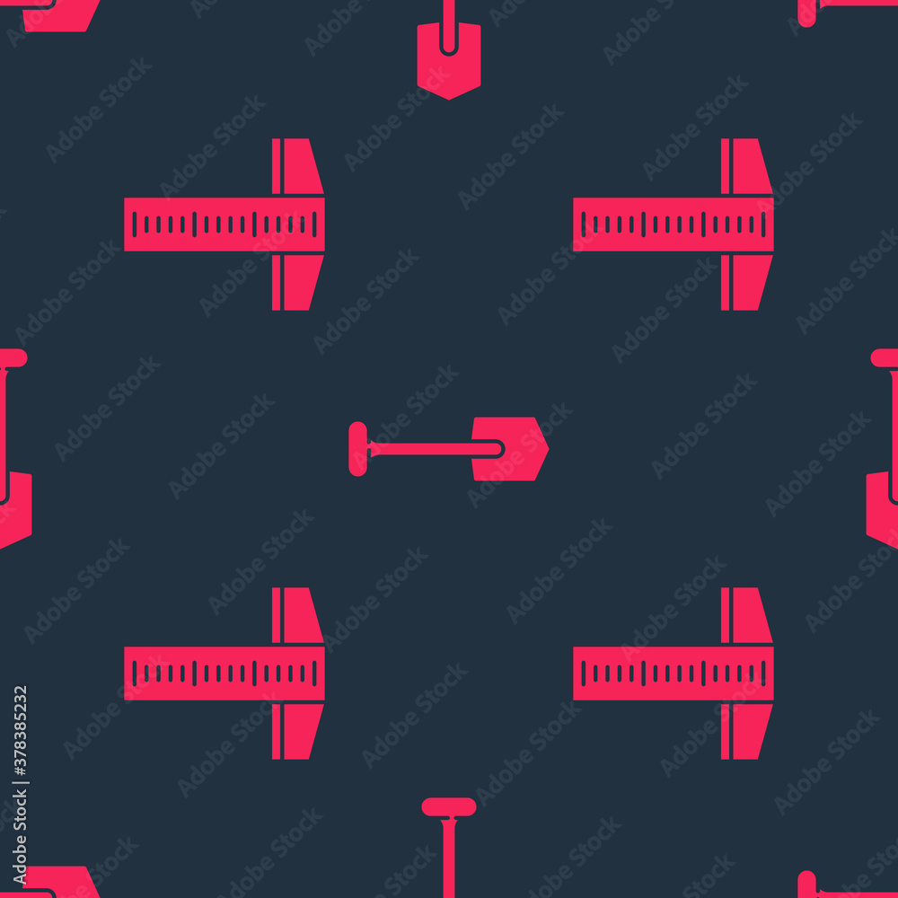 Poster set t-square line and shovel on seamless pattern. vector.
