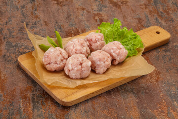 Homemade raw pork minced meatball for cooking