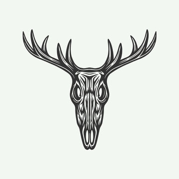 Vintage retro woodcut engraving hunting bull skull. Can be used like emblem, logo, badge, label. mark, poster or print. Monochrome Graphic Art. Vector Illustration..
