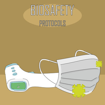 Biosafety Protocols Poster. Wear Face Mask And Take Corporal Temperature - Vector