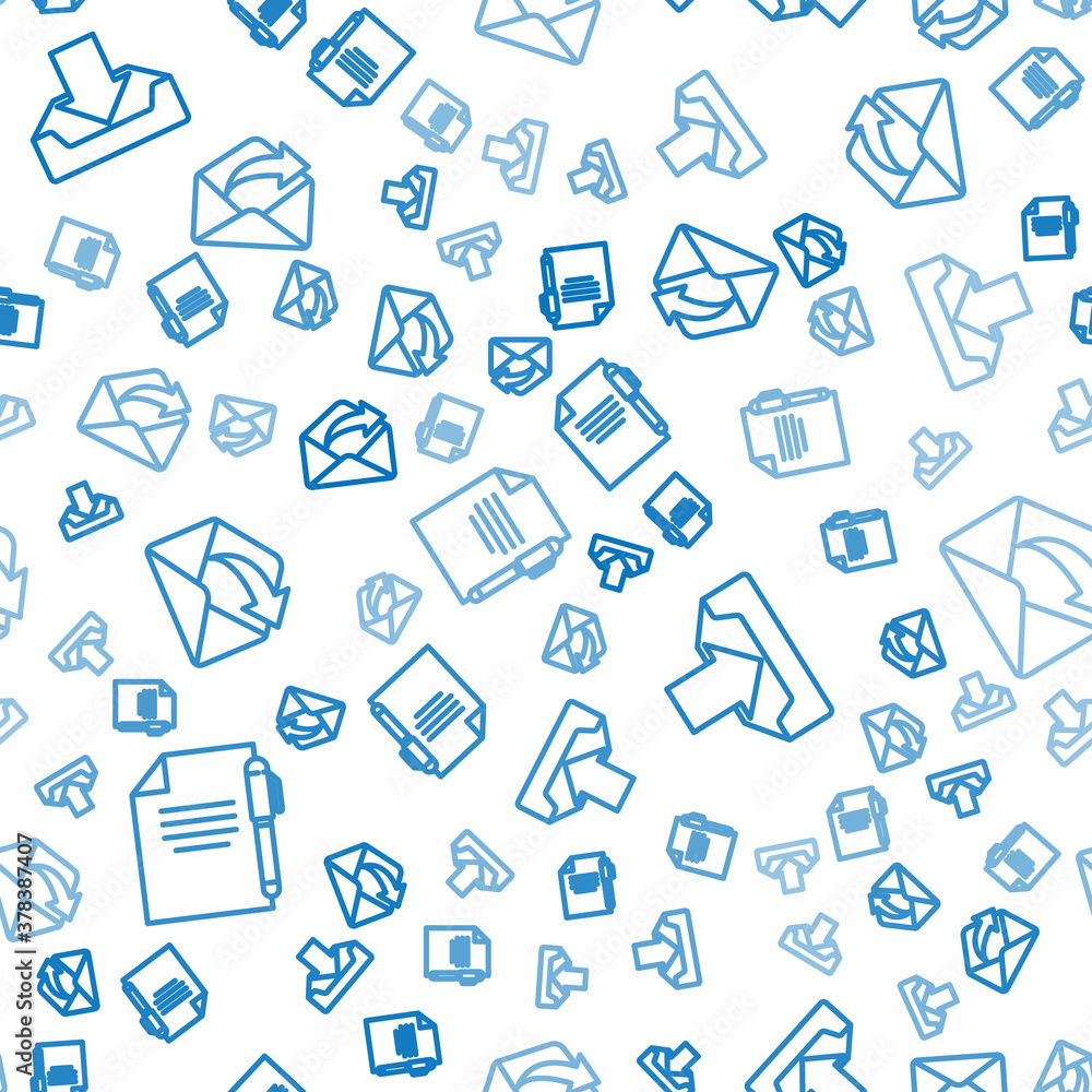Poster set line document and pen, download inbox and outgoing mail on seamless pattern. vector.