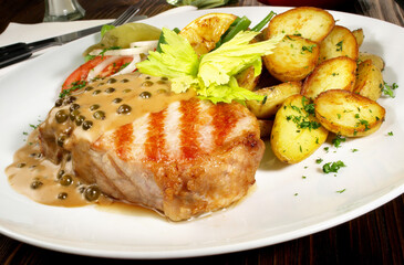 Grilled Pork Loin Steak with green Pepper