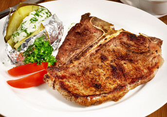 T Bone Beef Steak with baked Potato