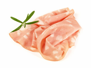 Mortadella Sausage Slices - Isolated on white Background