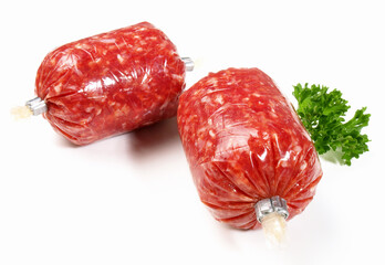 Minced Pork Sausage - Isolated on white Background