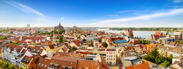 panoramic view at the old town of rostock, germany - obrazy, fototapety, plakaty