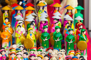 Fototapeta na wymiar Vietnam\\\'s traditional souvenirs are sold in shop at Hanoi\\\'s Old Quarter ( Pho Co Hanoi), Vietnam