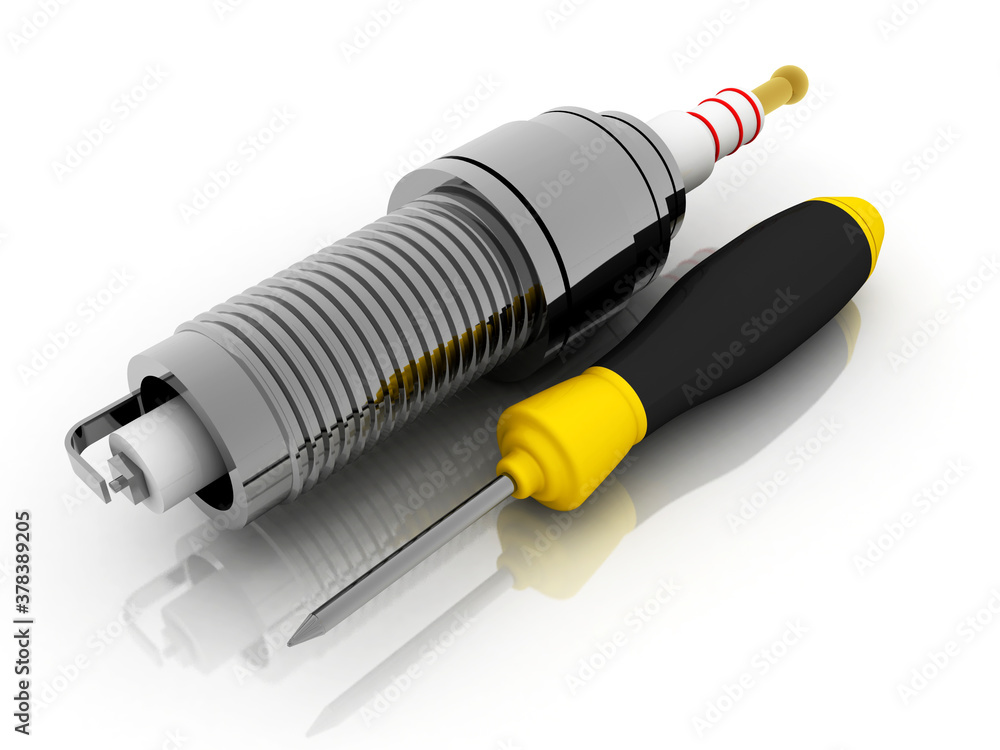 Aufkleber 3d rendering technology spark plug with screw driver