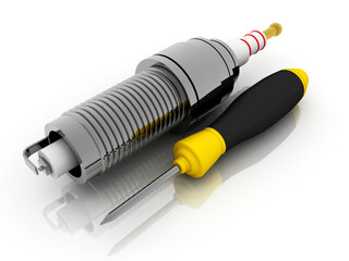 3d rendering technology spark plug with screw driver